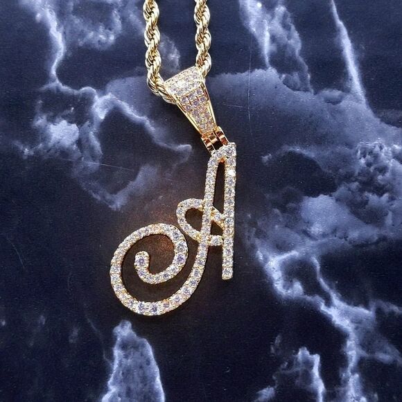 18"Rope Chain - Gold Finish Cursive Initial A. - Picture 9 of 9